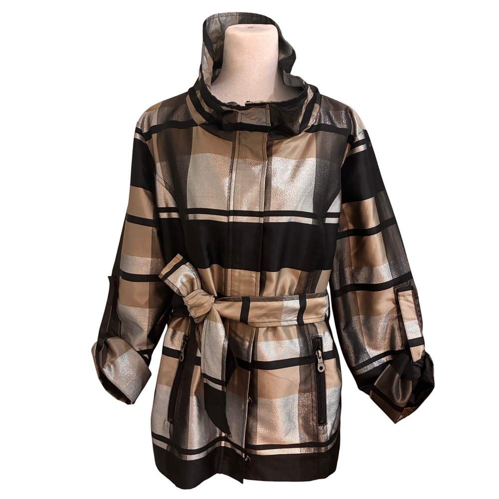 PULI Y2K Metallic Plaid‎ Belted Jacket,Large, Lightweight, An Individual Style